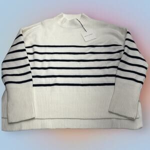 GRACE + KARMA Women’s 3X White Blue Striped MOCK NECK SWEATER